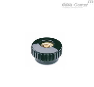 B.193-FP Manípulos recartilhados Casquilho de latão, Furo passante roscado