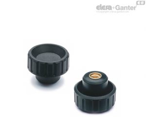 BT-B-ESD Fluted grip knobs Brass boss, threaded blind hole