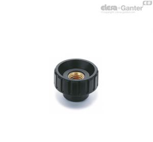 BT-FP Manípulos canelados casquilho de latão, furo passante roscado