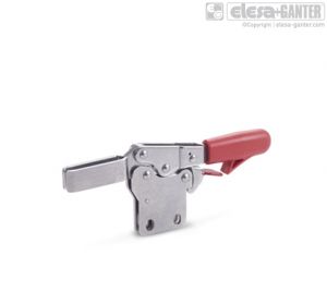 GN 820.4-NI Horizontal acting toggle clamps stainless steel, operating lever horizontal, with safety hook, with vertical mounting base