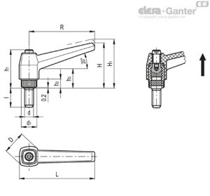 MR.63 p-M6x10-C2 Adjustable handles Black-oxide steel threaded stud