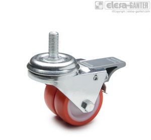 RE.C6-CBF-G Twin castors for the general public with steel bracket turning plate bracket and threaded centre pin, with brake.