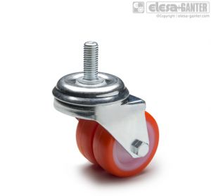 RE.C6-CBL-G Twin castors for the general public with steel bracket turning plate bracket and threaded centre pin, without brake.