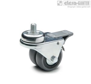 RE.C7-CBF-G Twin castors for the general public with steel bracket turning plate bracket and threaded centre pin, with brake