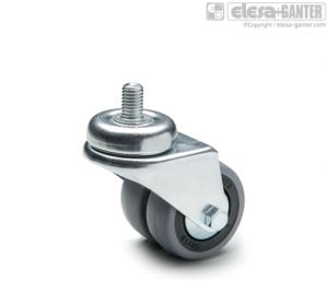 RE.C7-CBL-G Twin castors for the general public with steel bracket turning plate bracket and threaded centre pin, without brake