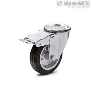 RE.E3-FBF-N Castors with steel bracket turning plate bracket and centre pass-through hole, with brake