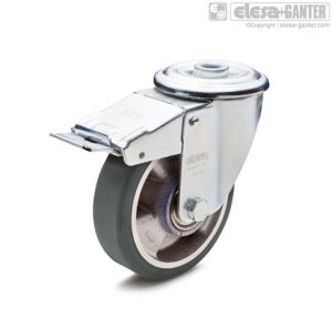 RE.F5-FSF-N-ESD Castors with steel bracket turning plate bracket and centre pass-through hole, with brake