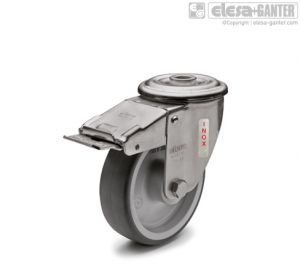 RE.G1-FBF-N-SST Castors turning plate bracket and centre pass-through hole, with brake, stainless steel