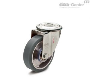 RE.F5-FXL-SST-N-ESD Castors with stainless steel bracket Turning plate bracket and centre pass-through hole, without brake