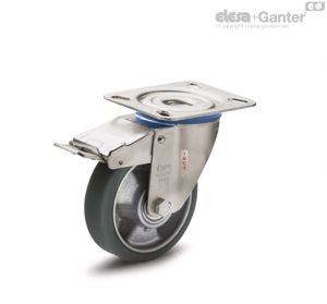RE.F5-SXF-SST-N-ESD Castors with stainless steel bracket Turning plate bracket, with brake