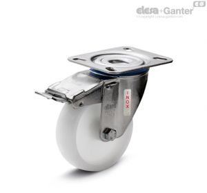 RE.F8-SBF-SST-N Monolithic castor wheels with stainless steel bracket Turning plate bracket, with brake