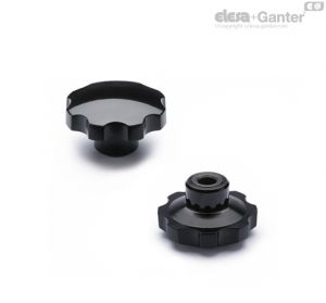 VH.153-A Manípulos de roseta de lóbulo sólido Casquilho em aço com oxidação negra, furo liso