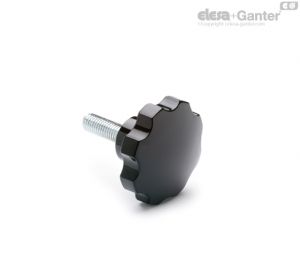 VH.153-p Manípulos de roseta de lóbulo sólido, perno roscado de aço zincado