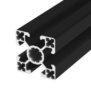 Perfil de aluminio anodizado negro 40 x 40, 4 ranuras. Superligero