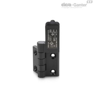 CFSQ-C-B-D-EA Bisagras con interruptor de seguridad incorporado Conector trasero, microinterruptor en la derecha, angulo de comienzo -90°