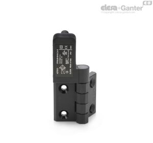 CFSQ-C-B-S-EA Bisagras con interruptor de seguridad incorporado Conector trasero, microinterruptor en la izquierda, angulo de comienzo -90°