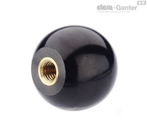 DIN 319-KU-MS Empuñaduras esféricas Plástico con casquillo de latón