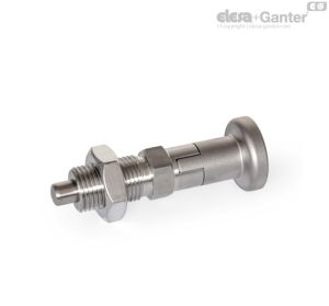GN 818-CKN Posicionadores con bloqueo de posición, con pomo de acero inoxidable, con contratuerca