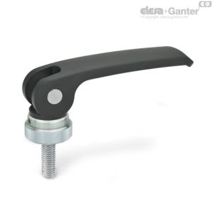 GN-927-A Palancas de bloqueo con leva excéntrica con espárrago roscado, placa de contacto de plástico con tuerca de fijación
