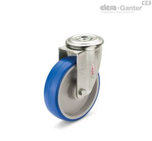 RE.F1-FBL-SST-N Ruedas monolíticas con soporte de acero INOX Soporte giratorio y agujero pasante, sin freno