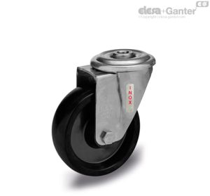 RE.F7-FBL-SST-N-HT Ruedas monolíticas con soporte de acero INOX Soporte giratorio y orificio pasante, sin freno, acero inoxidable