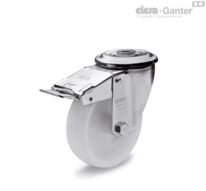 RE.F8-FBF-N Castors with bracket Turning plate bracket and centre pass-through hole, with brake, steel