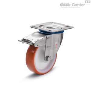 RE.FF-SBF-SST-N Ruedas monolíticas con soporte de acero INOX Soporte giratorio, con freno, acero inoxidable