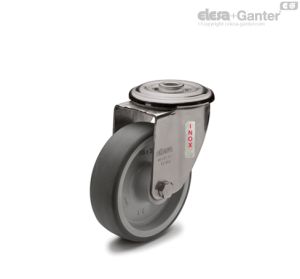 RE.G1-FBL-N-SST Ruedas monolíticas con soporte de acero INOX Soporte giratorio y orificio pasante, sin freno, acero inoxidable