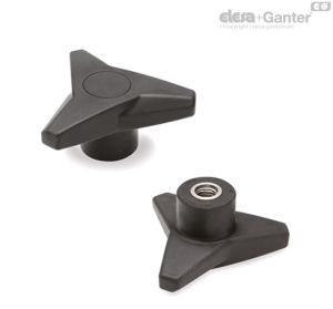 VB.839-SST-SOFT Pomos de tres brazos Inserto de acero inoxidable, agujero roscado ciego