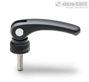LAC-p-R Cam clamping levers with adjustable ring-nut, rotating pin with zinc-plated steel threaded stud