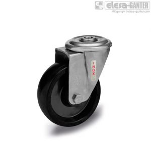 RE.F7-FBL-SST-N-HT Rodízios de suporte com braço fixo e orifício de passagem central, sem travão, de aço inoxidável