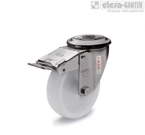 RE.F8-FBF-SST-N Castors turning plate bracket and centre pass-through hole, with brake, stainless steel
